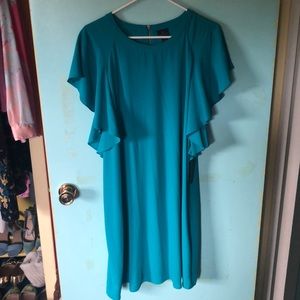 Teal ruffled sleeve dress